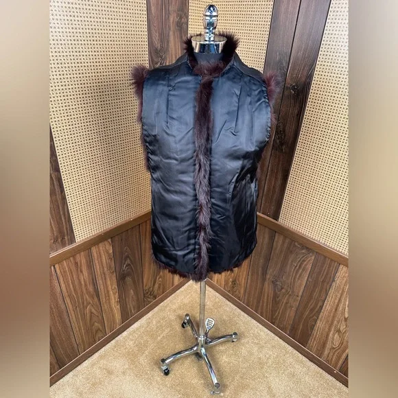 BEAUTIFUL VINTAGE DARK BROWN ALMOST BLACK FOX FUR VEST JACKET COAT LARGE - Picture 6 of 10